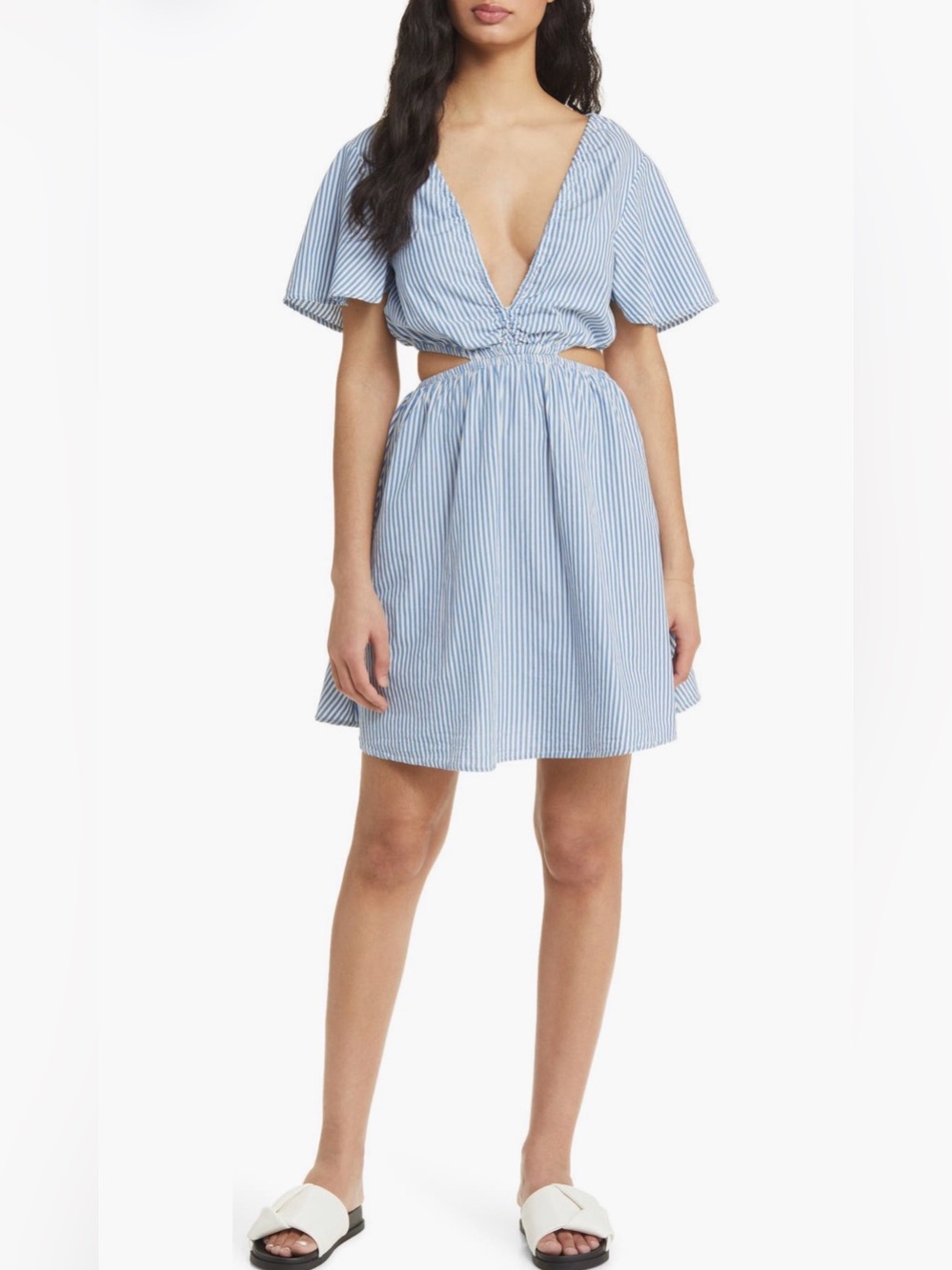 Topshop Blue & White Stripe Cotton Cut-Out Dress Size 6